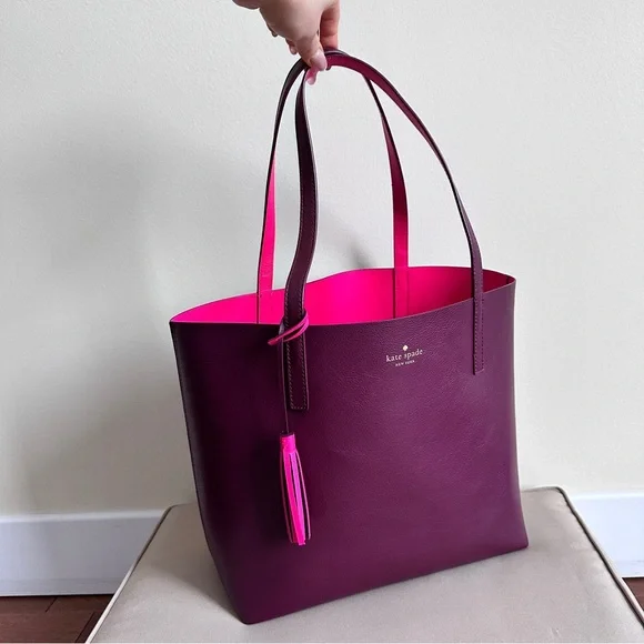 Kate Spade NY Ava Reversible Women's Tote Bag, Large - Pink and Burgundy - Picture 1 of 16